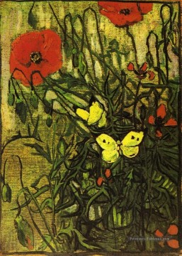 Coquelicots et papillons Vincent van Gogh Peinture à l'huile